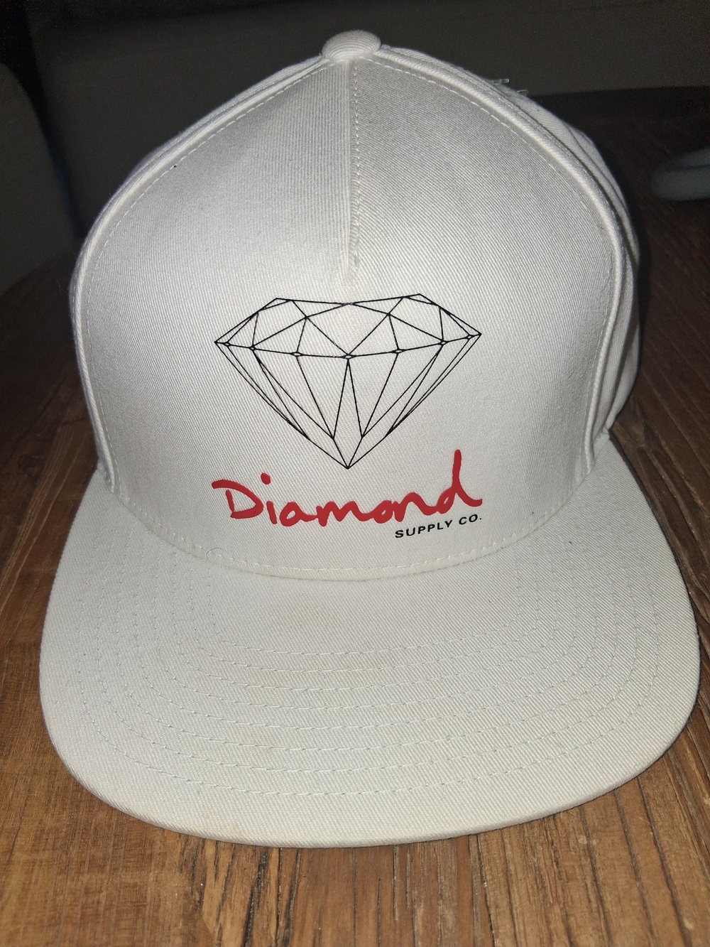 Diamond Supply Co. White Snapback with Black Diamond Graphic and Red Logo